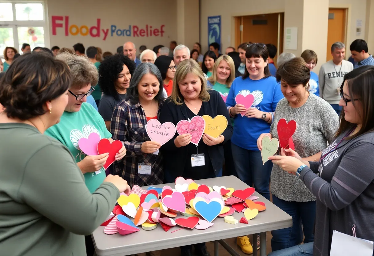 Volunteers at Augusta Training Shop making handmade hearts