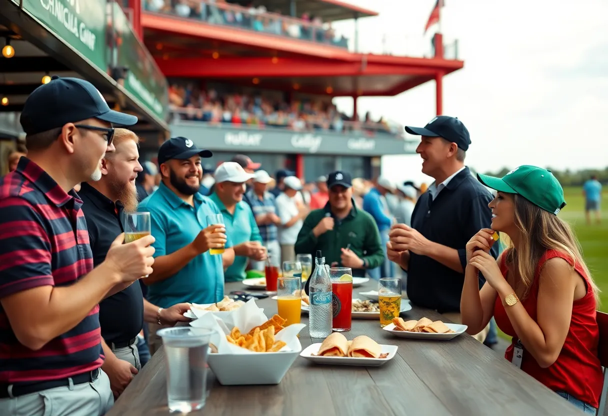 Golf fans enjoying a vibrant atmosphere at Hooters Augusta.
