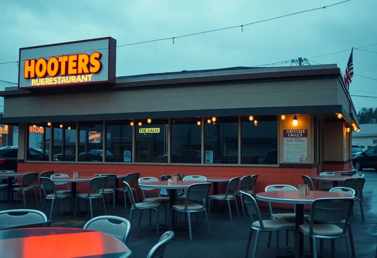 Exterior of a closed Hooters restaurant in Georgia