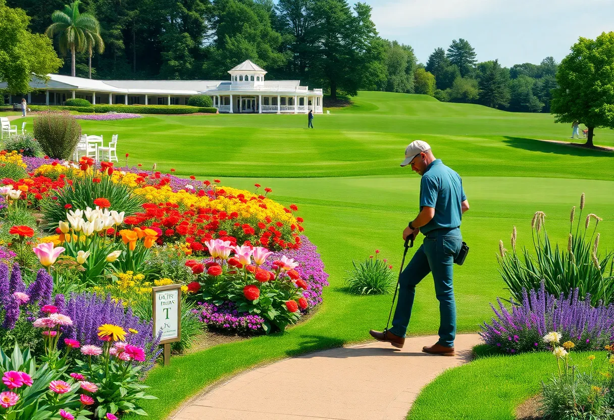 Horticulturist maintaining beautiful landscapes at Augusta National Golf Club