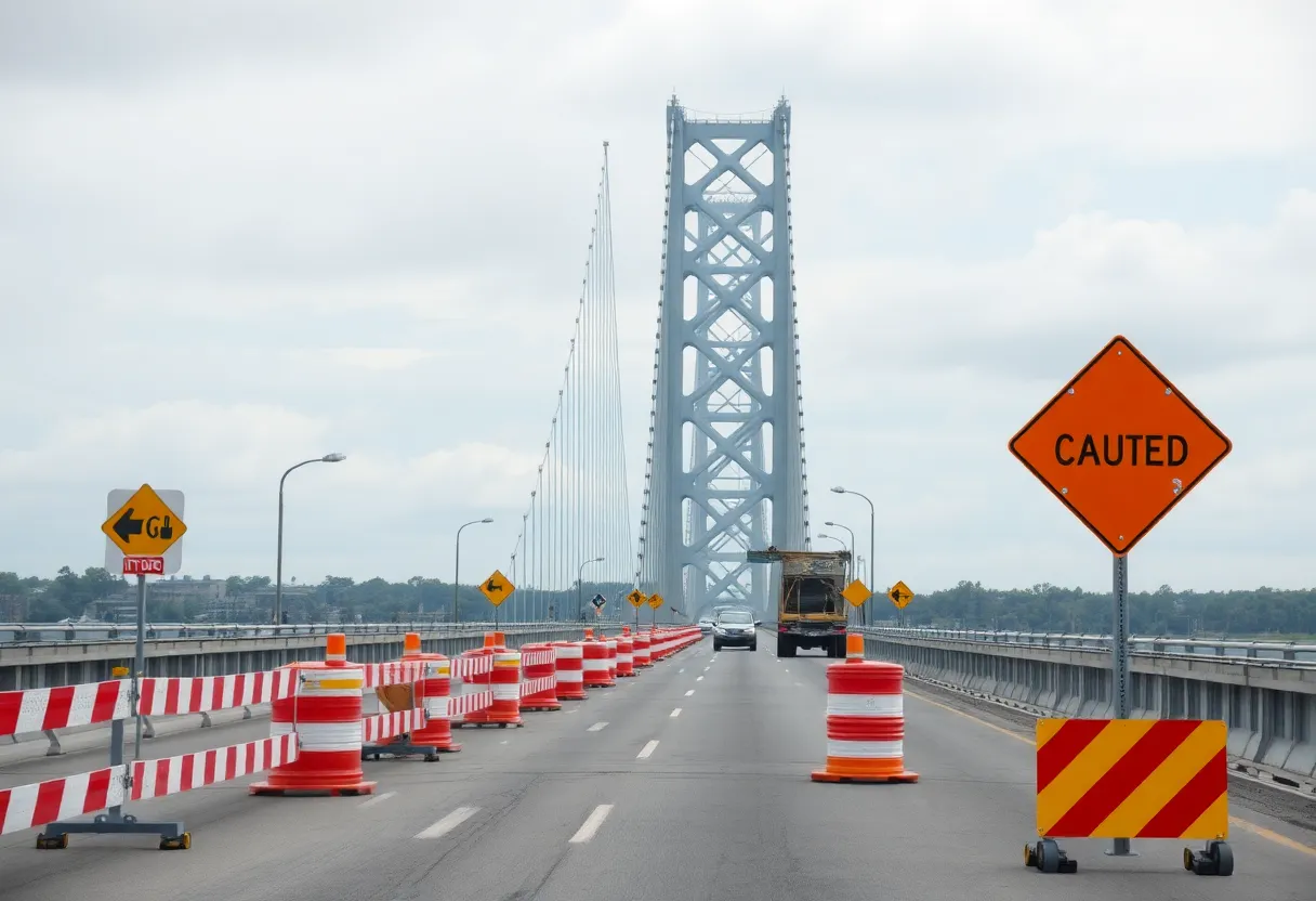 Construction on I-20 Savannah River Bridge with caution signs