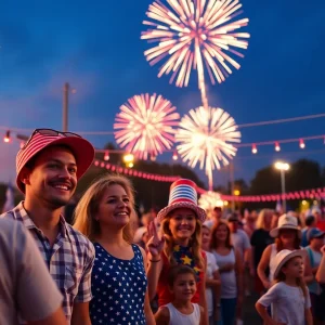 Families celebrating Independence Day in Augusta with fireworks