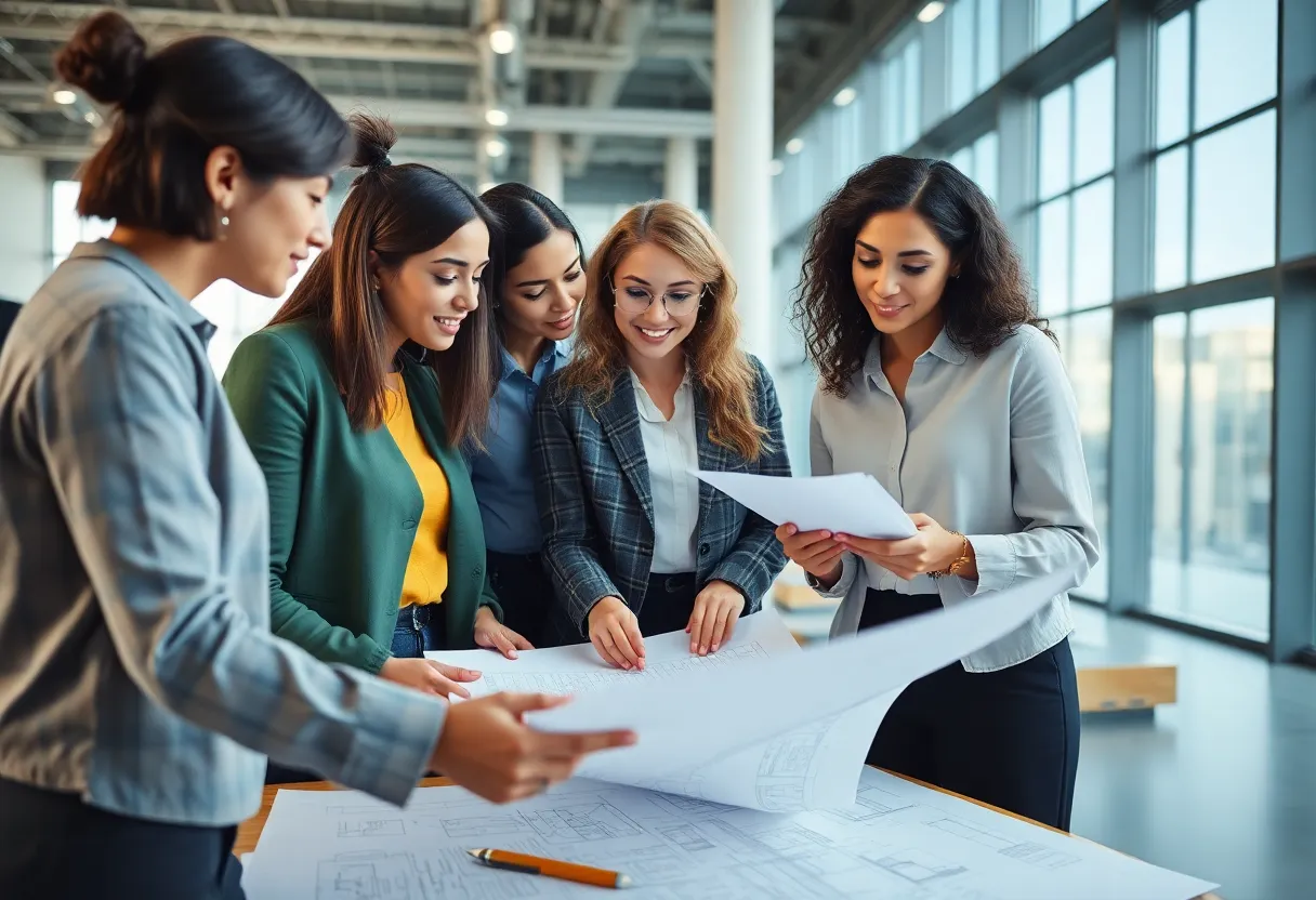 Group of professional women engineers collaborating on a project