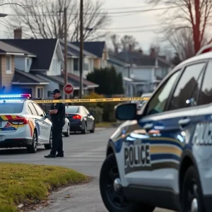 Police investigation scene with vehicles and evidence markers