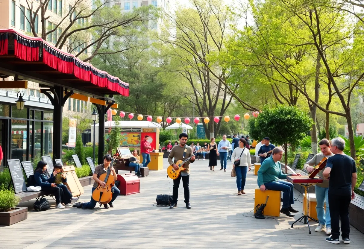 Conceptual design for James Brown Linear Park featuring interactive displays and musical themes