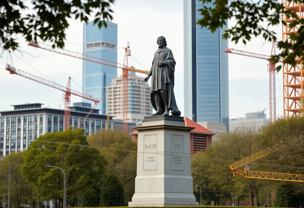 Statue of James Brown being temporarily relocated for construction.