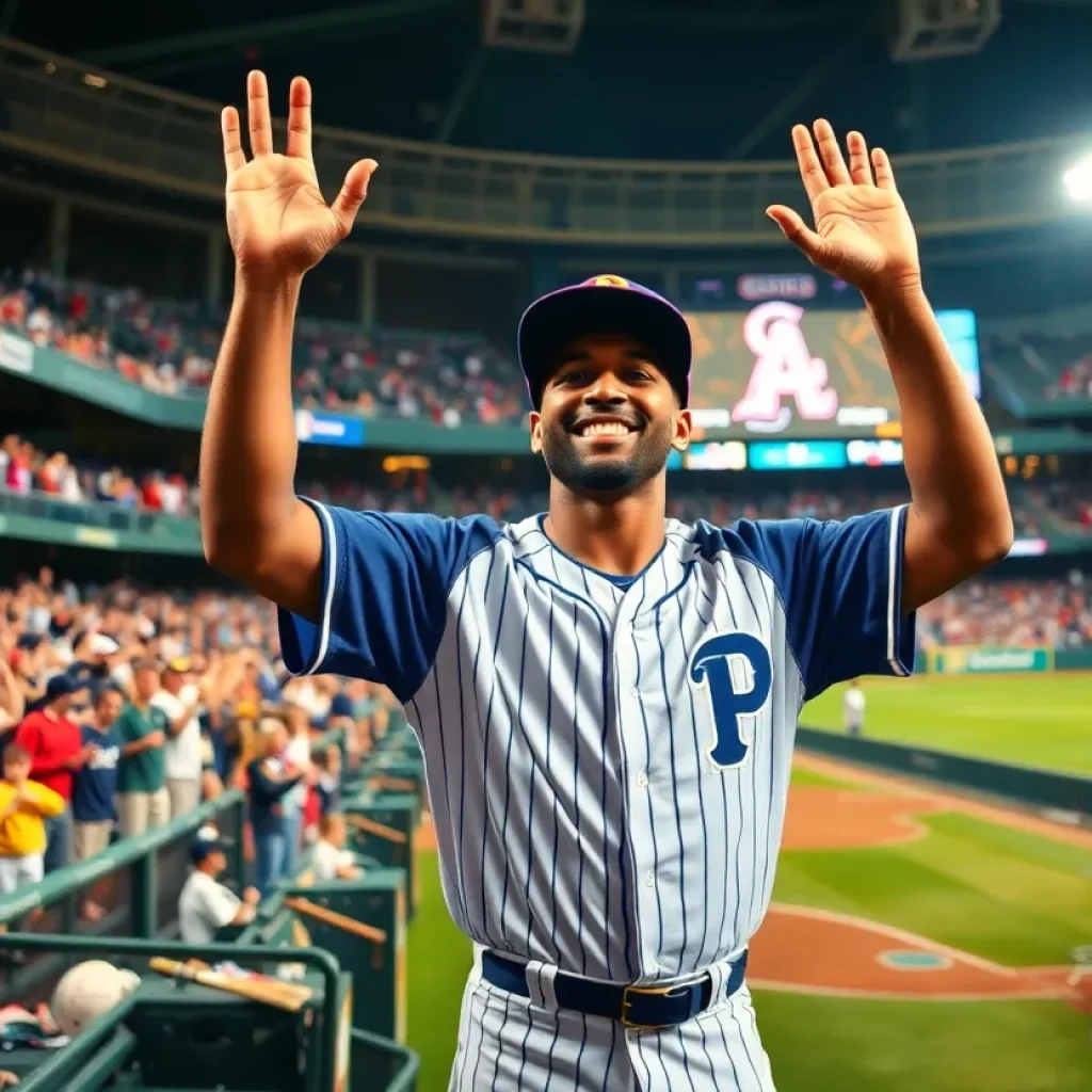 Celebration in a baseball stadium after draft announcement