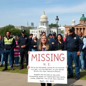 Community members and law enforcement gathering for missing persons awareness in Augusta