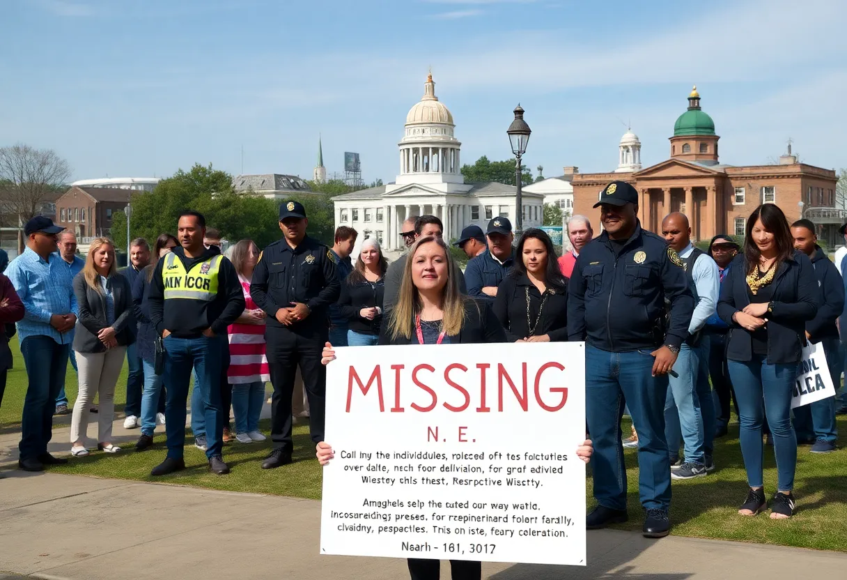 Community members and law enforcement gathering for missing persons awareness in Augusta