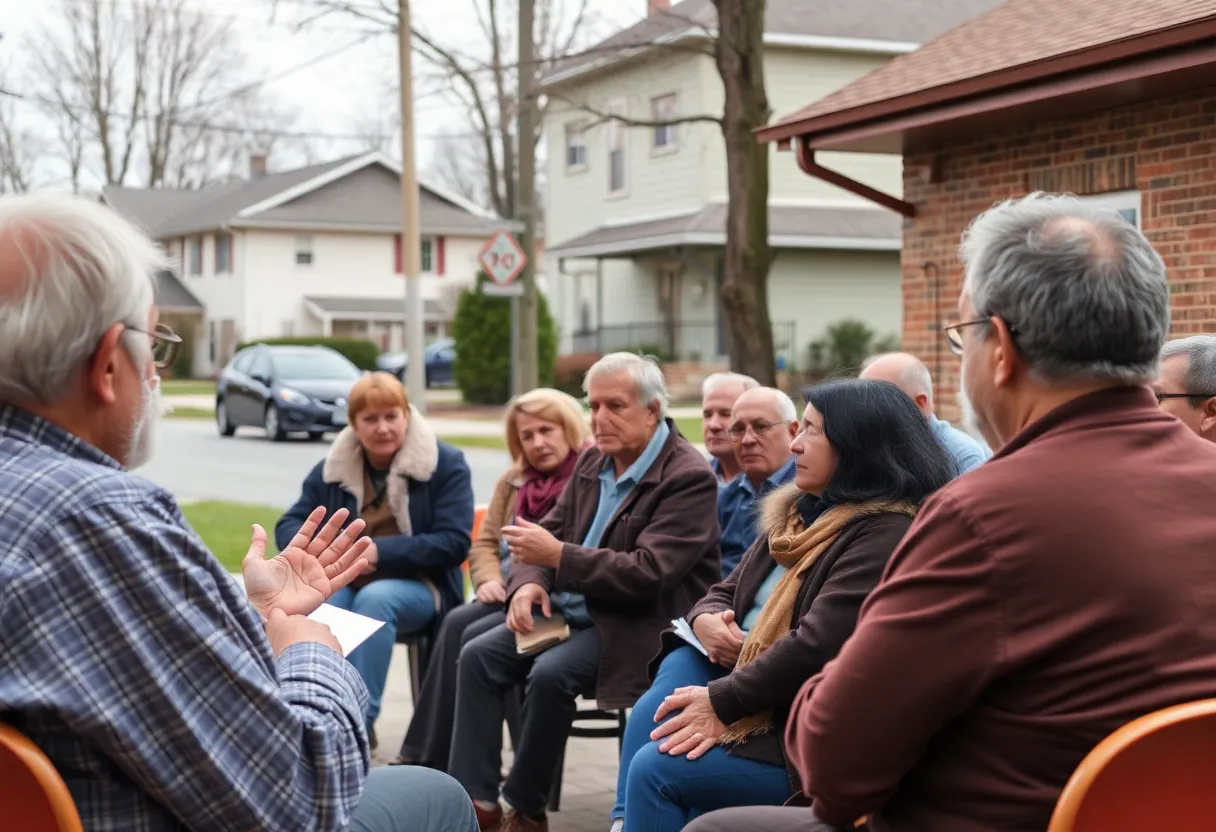 Residents discussing concerns about Parker's Kitchen development at community meeting