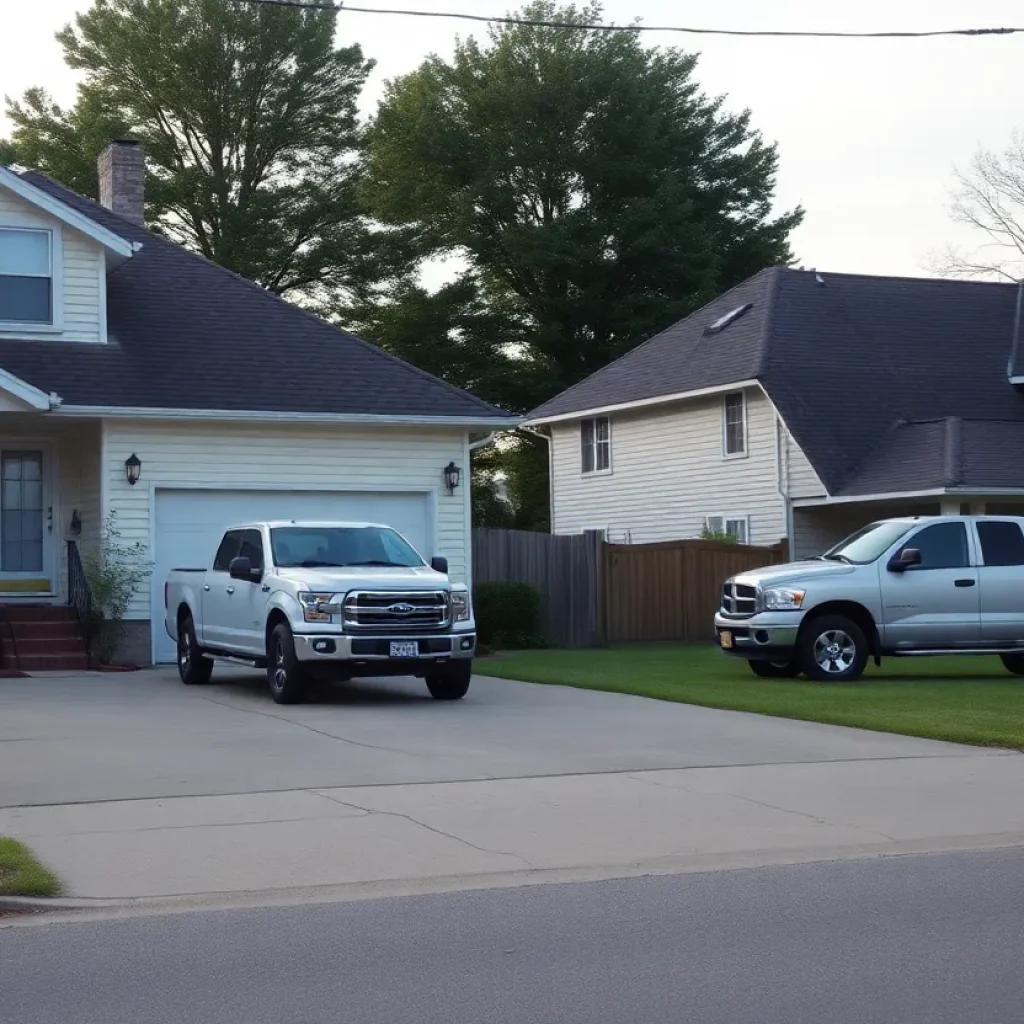 Image depicting a peaceful neighborhood with parked vehicles