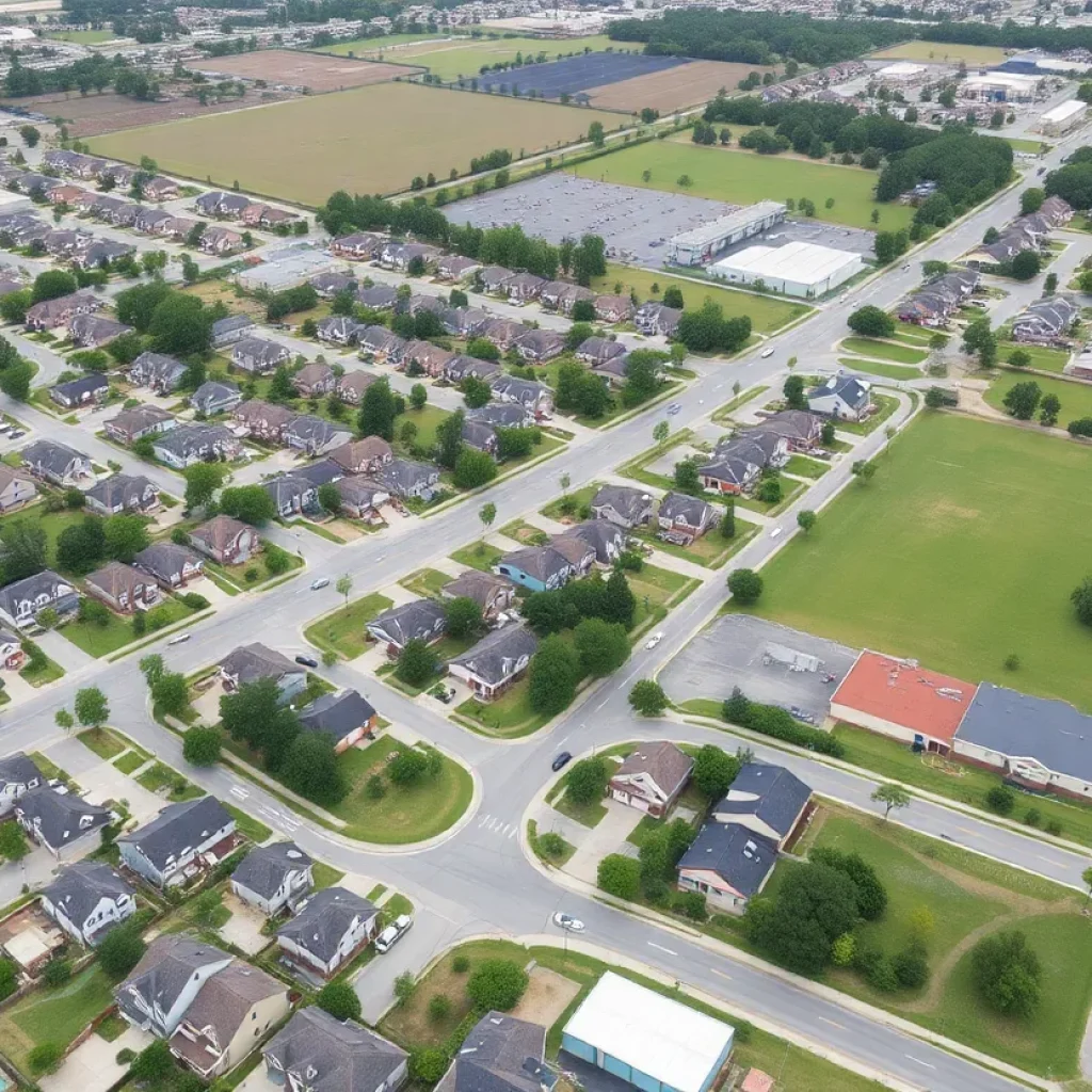 Aerial view of Bluegrass Place and The Hive developments in North Augusta