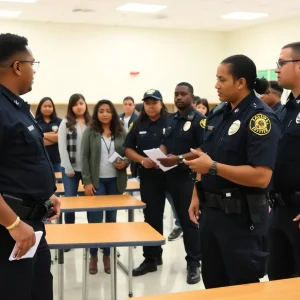 School resource officers participating in a training session.
