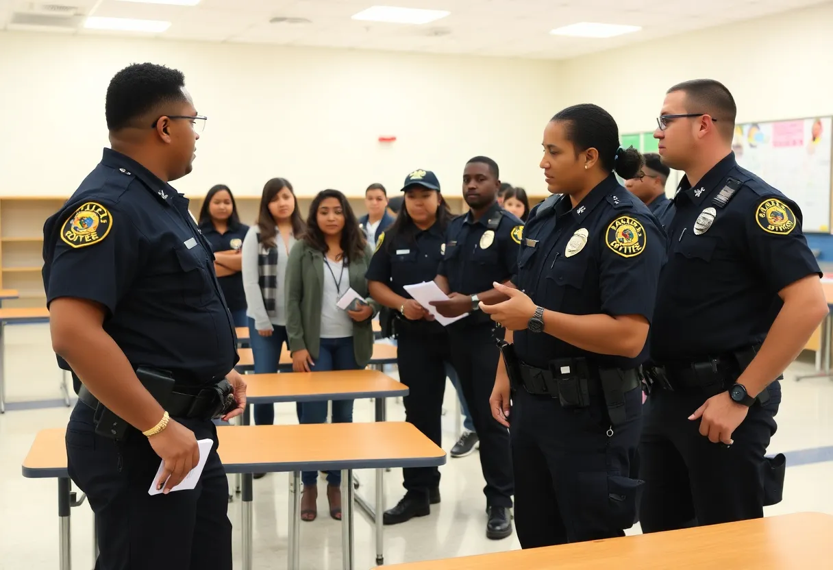School resource officers participating in a training session.
