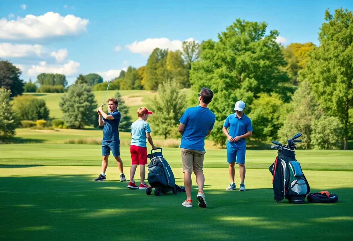 Young golfers practicing on a golf course in Northfield