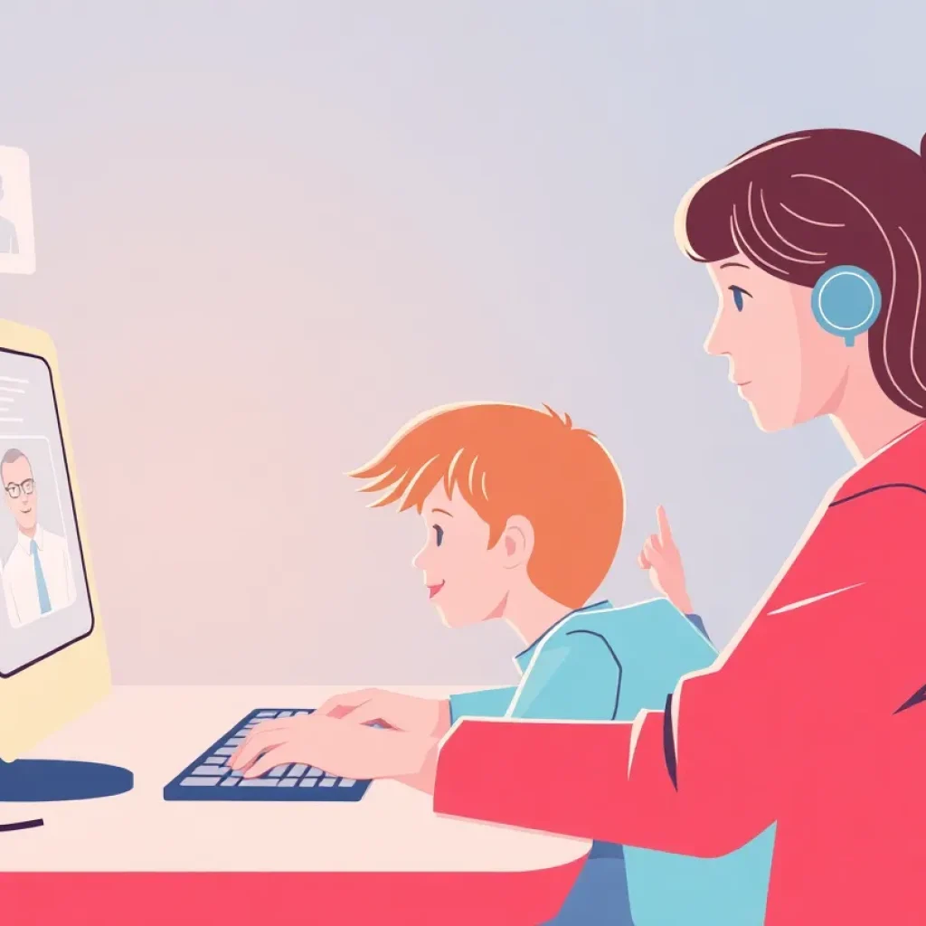 Illustration of a parent overseeing child internet activity