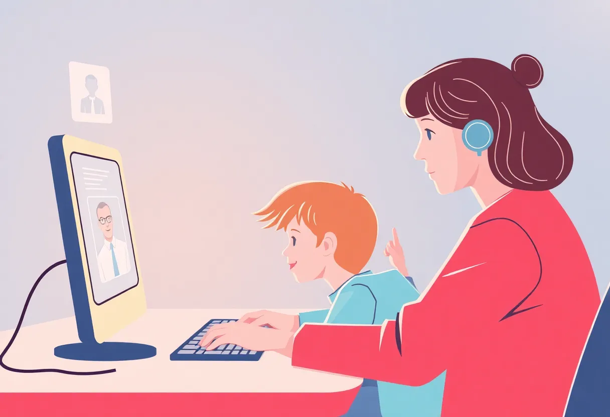 Illustration of a parent overseeing child internet activity