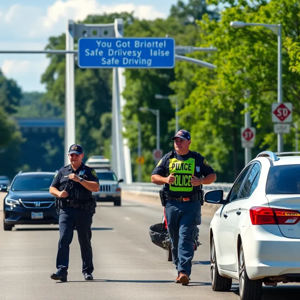 Law enforcement officials at Freedom Bridge promoting Operation Southern Slow Down in Augusta, Georgia.