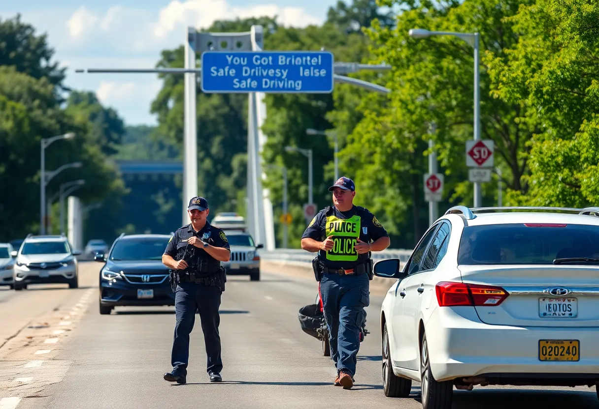 Law enforcement officials at Freedom Bridge promoting Operation Southern Slow Down in Augusta, Georgia.