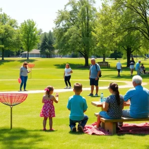 Families enjoying the reopening celebration at Pendleton King Park