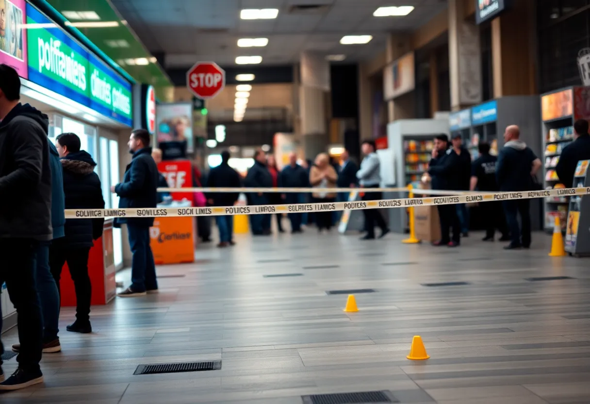 Police tape surrounding a convenience store in Augusta after a shooting incident.