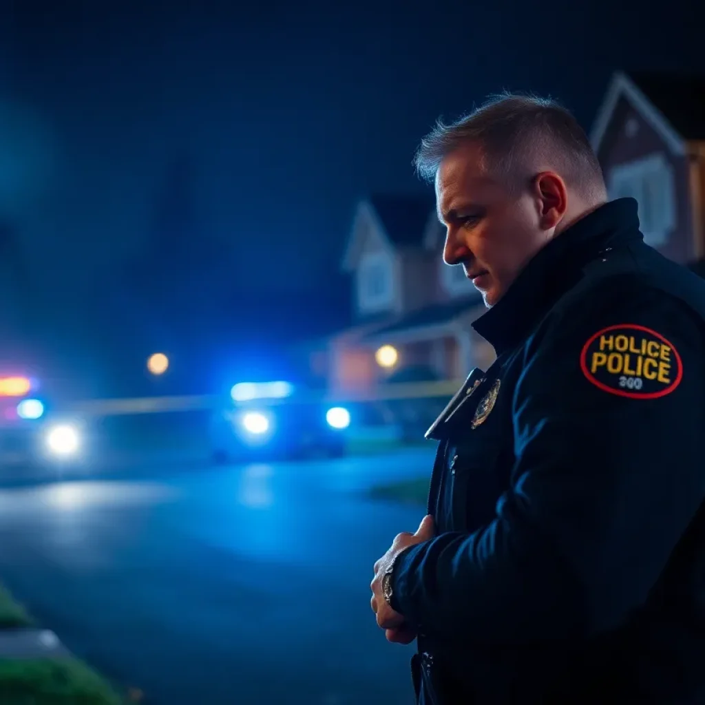 Police officers investigating a shooting incident in Augusta at night.