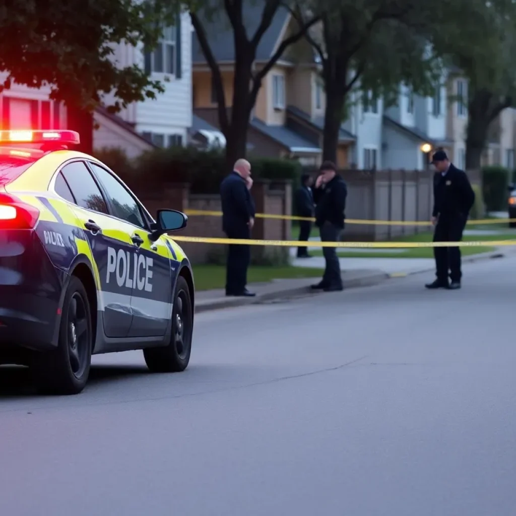 Police car at a residential area during a drug operation.