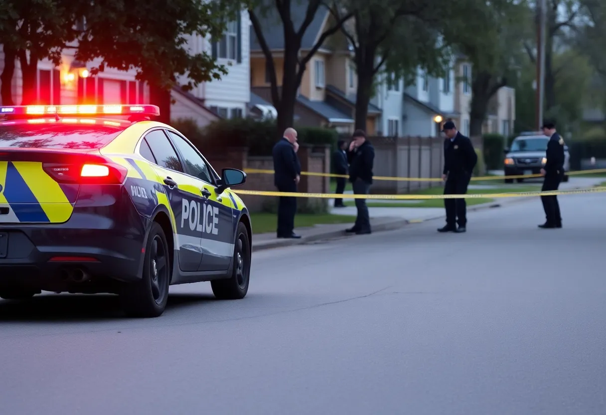 Police car at a residential area during a drug operation.