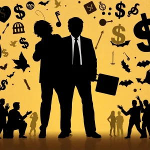 Abstract representation of political turmoil and financial scandal