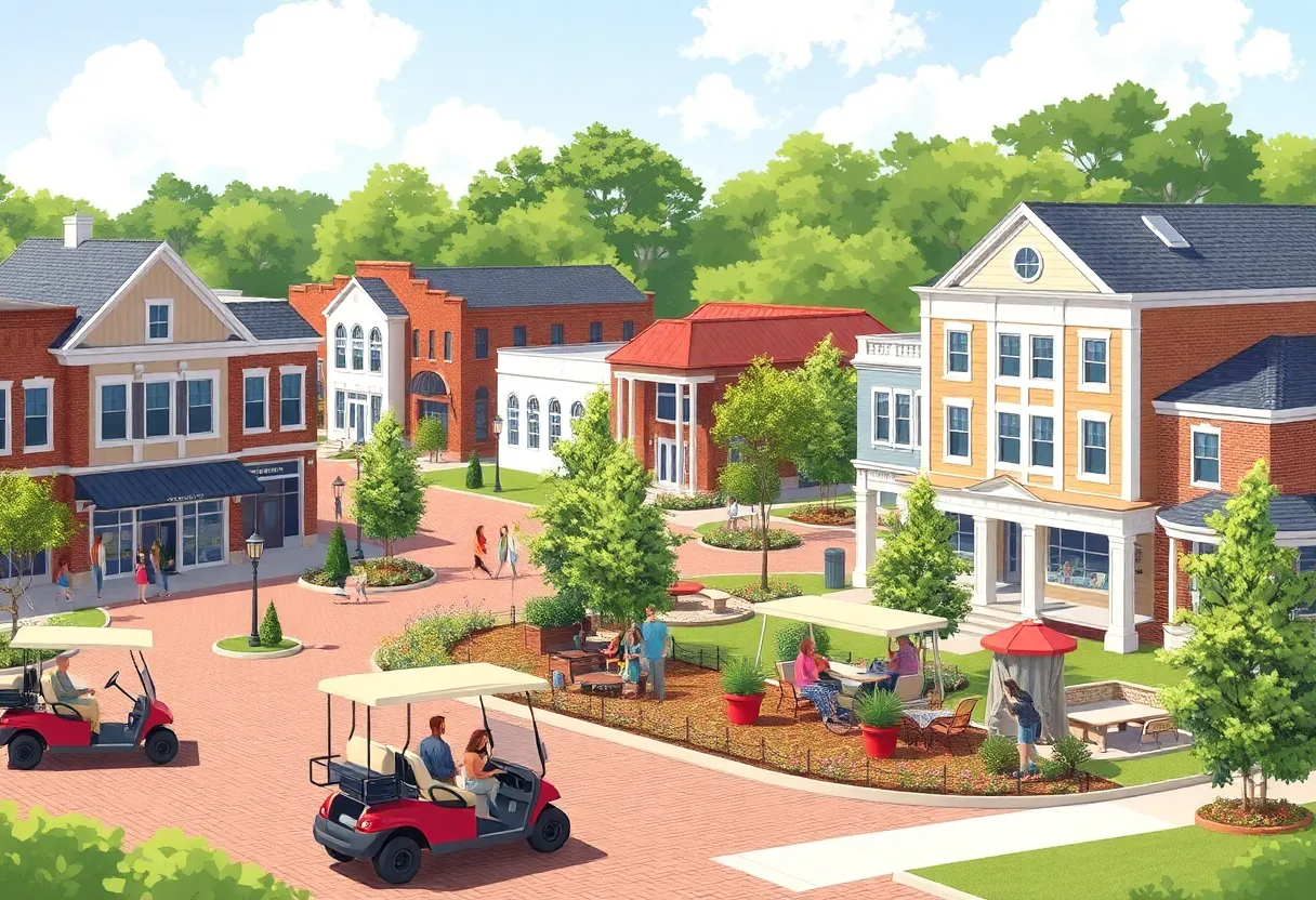 A vibrant and inviting downtown area in Leesburg, Georgia, showcasing new developments and community spaces.
