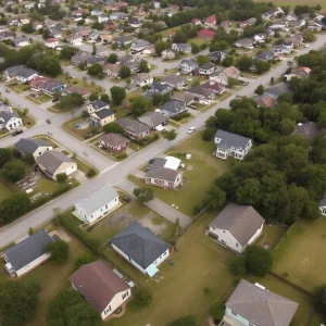 Aerial view of Richmond County neighborhoods post-Hurricane