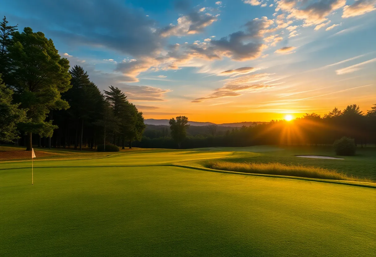 A beautiful golf course at sunset symbolizing resilience.
