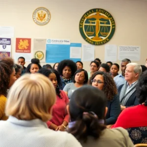 Community members participating in a town hall meeting