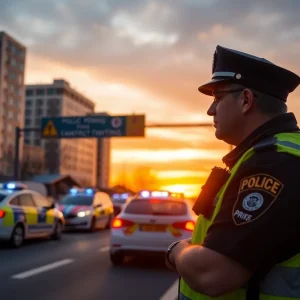 Police officer conducting a traffic safety checkpoint in Augusta