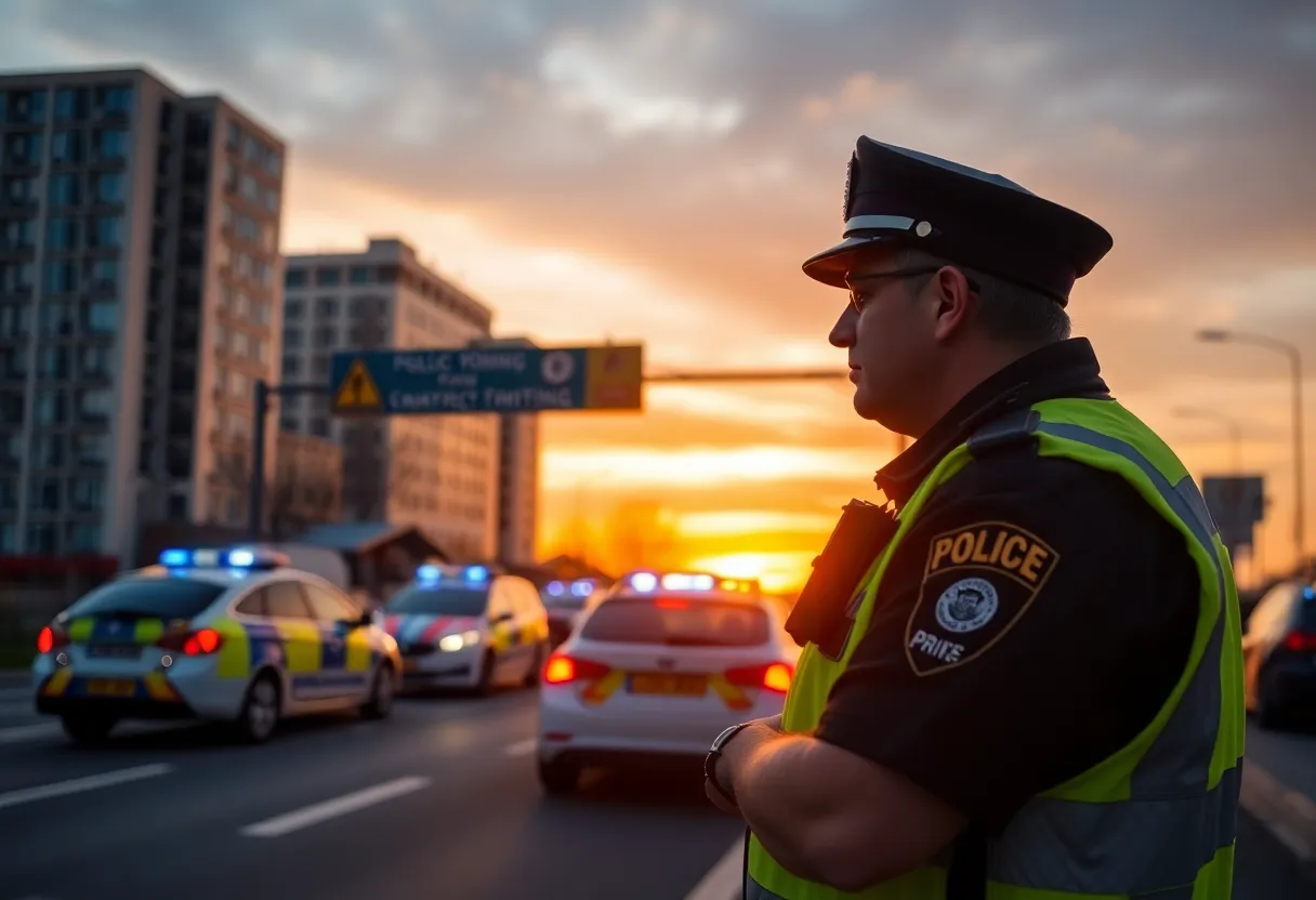 Police officer conducting a traffic safety checkpoint in Augusta