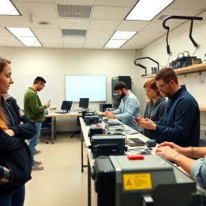 Students participating in hands-on training at a technical college.