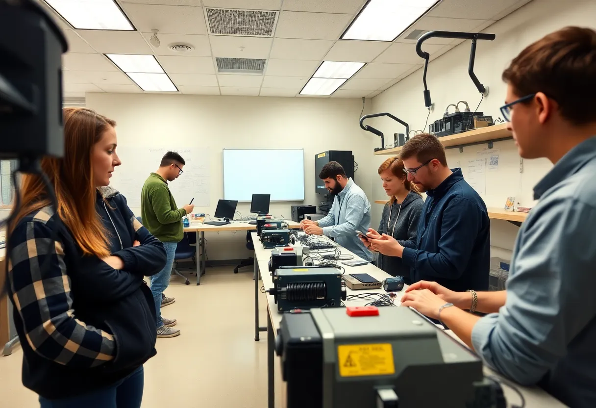 Students participating in hands-on training at a technical college.