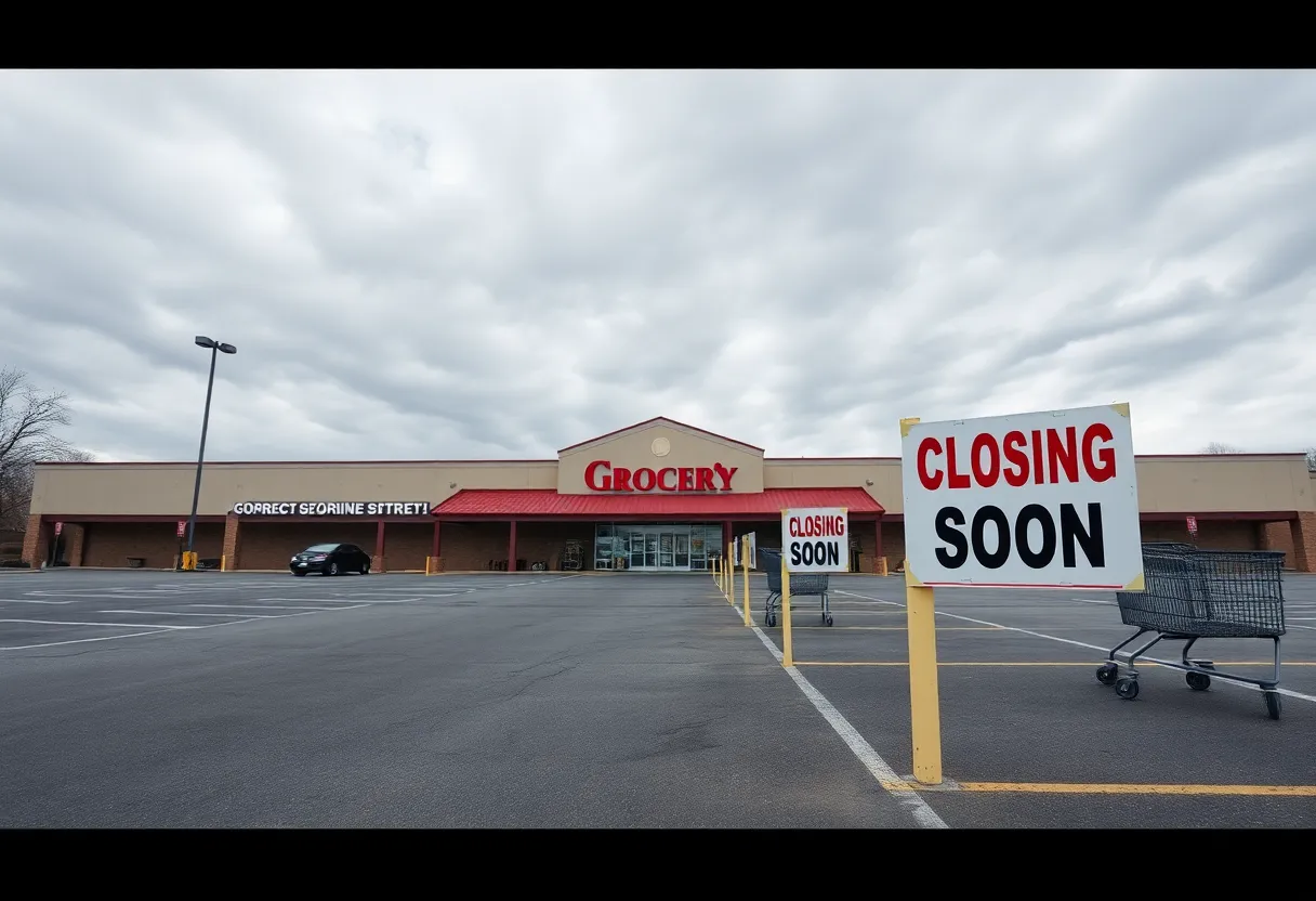 Closure sign on vacant grocery store