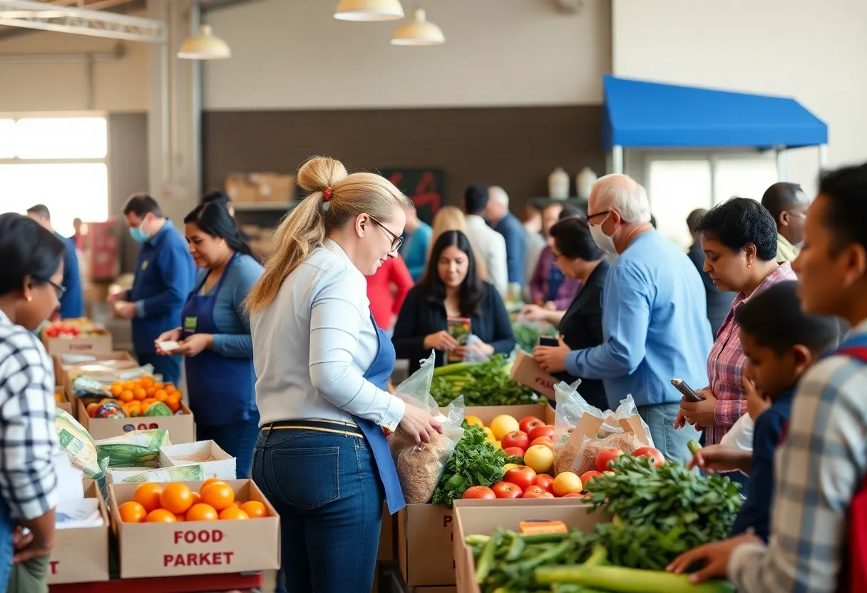 Volunteers distributing food at a community food bank
