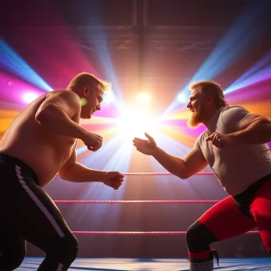A vibrant wrestling scene capturing the energy of the sport.