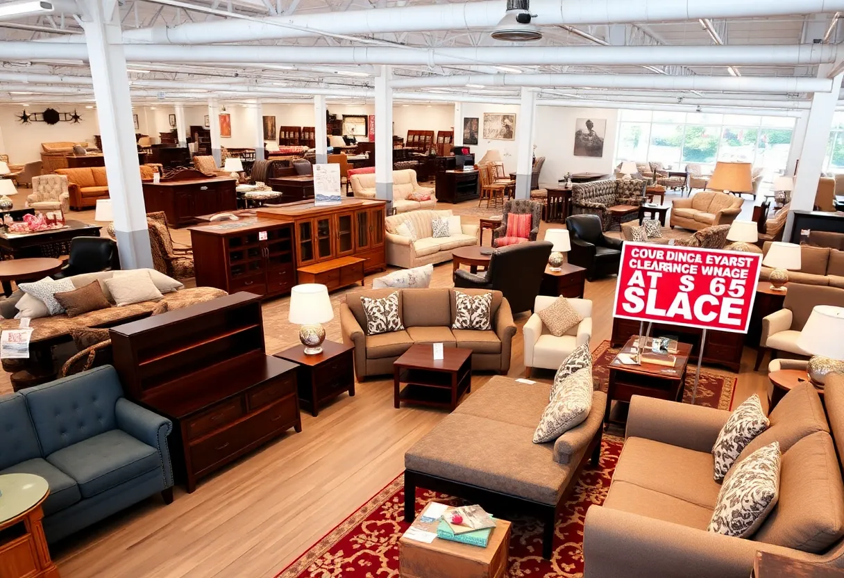 Furniture showroom during American Freight clearance event