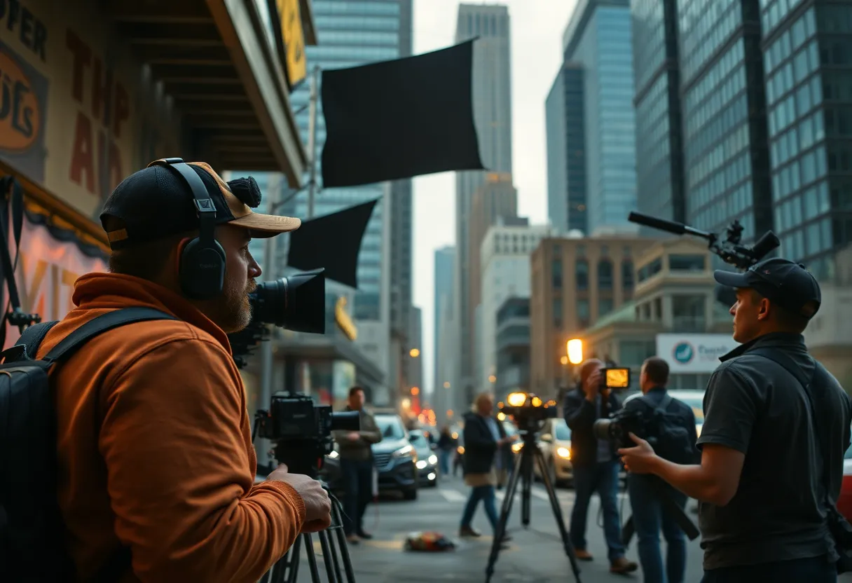 Film crew working on a set in Atlanta