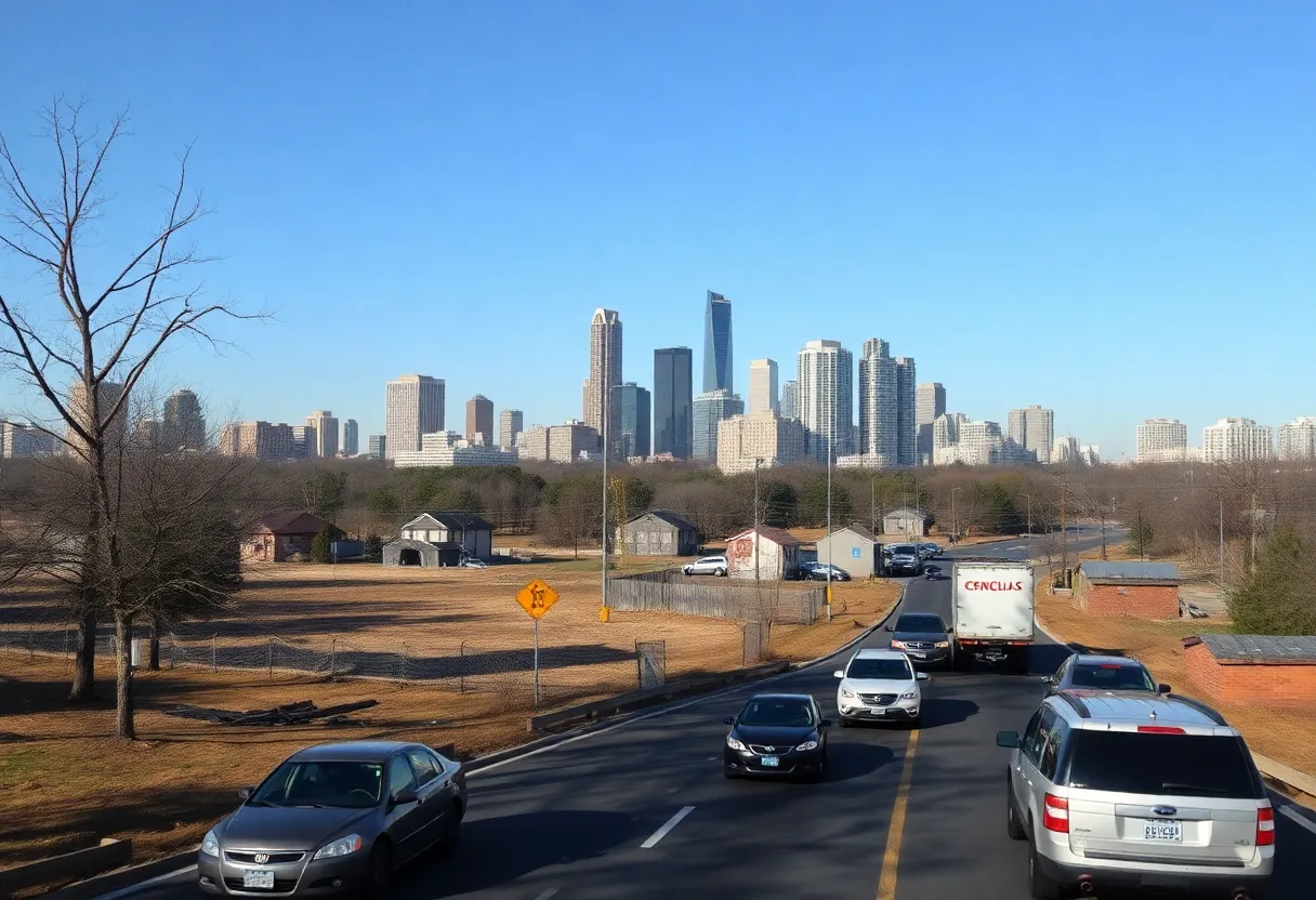 Illustration depicting Atlanta's housing shortage and traffic congestion.