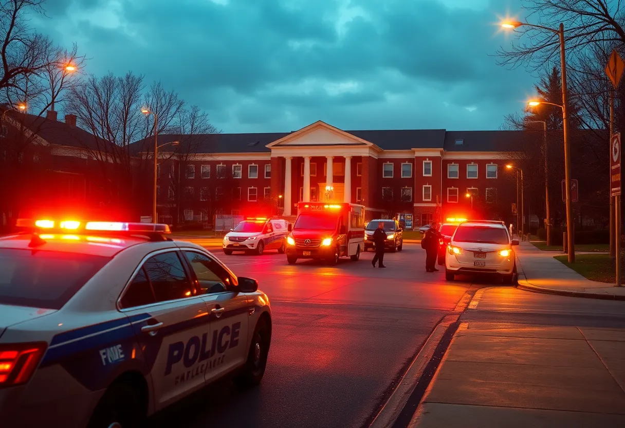 Scene of a shooting incident near Emory University with police and emergency responders
