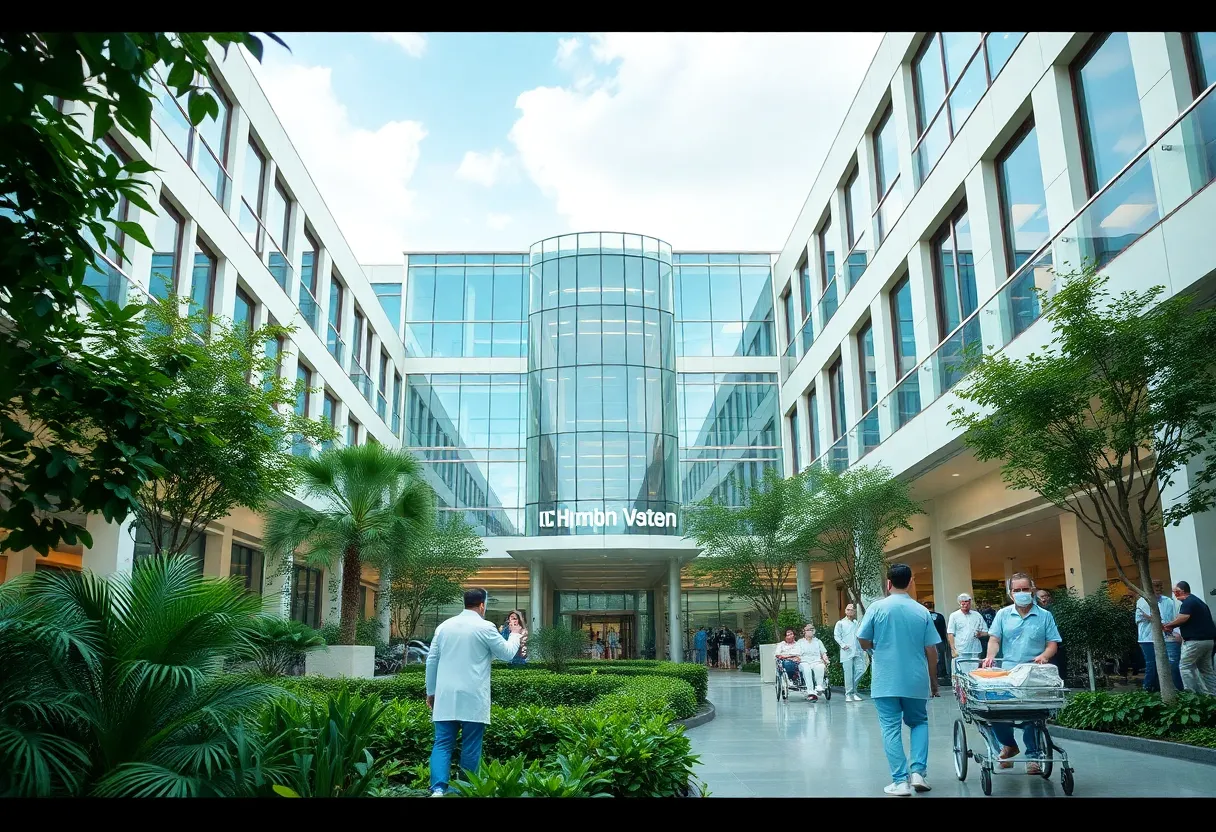Modern Atrium Health facility with healthcare professionals and patients.