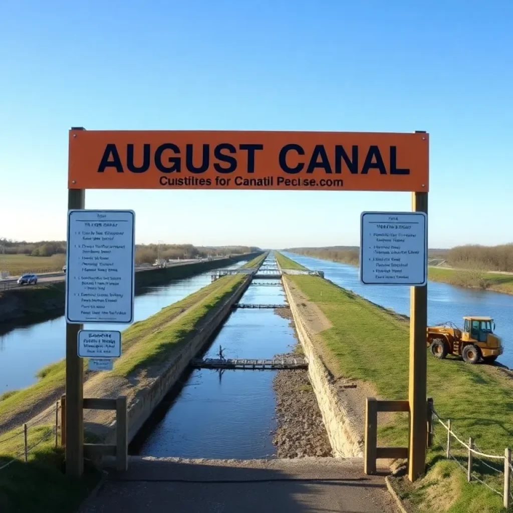 Construction at Augusta Canal for sewage line repairs