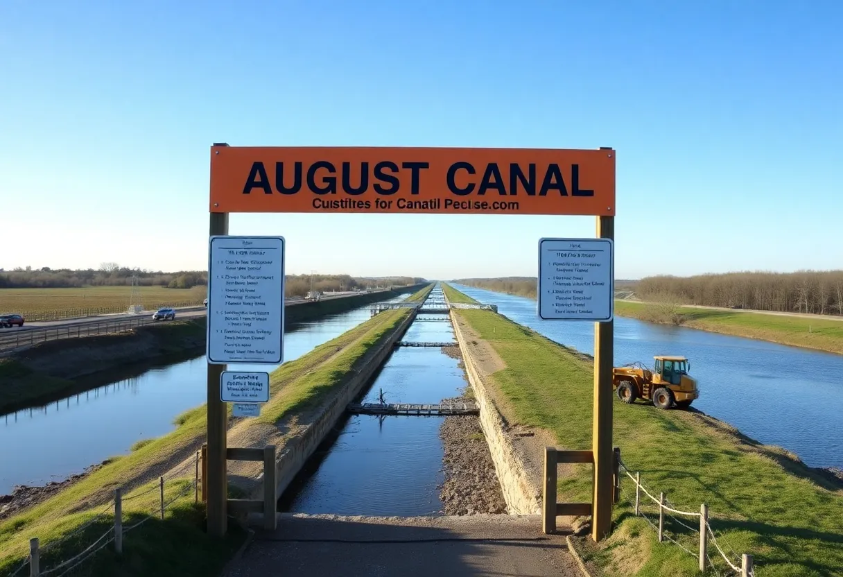 Construction at Augusta Canal for sewage line repairs