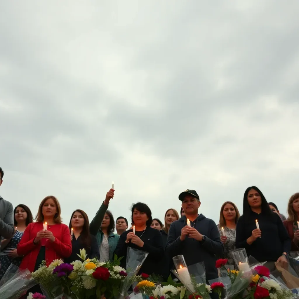 Community members holding candles during a vigil for peace and healing in Augusta.