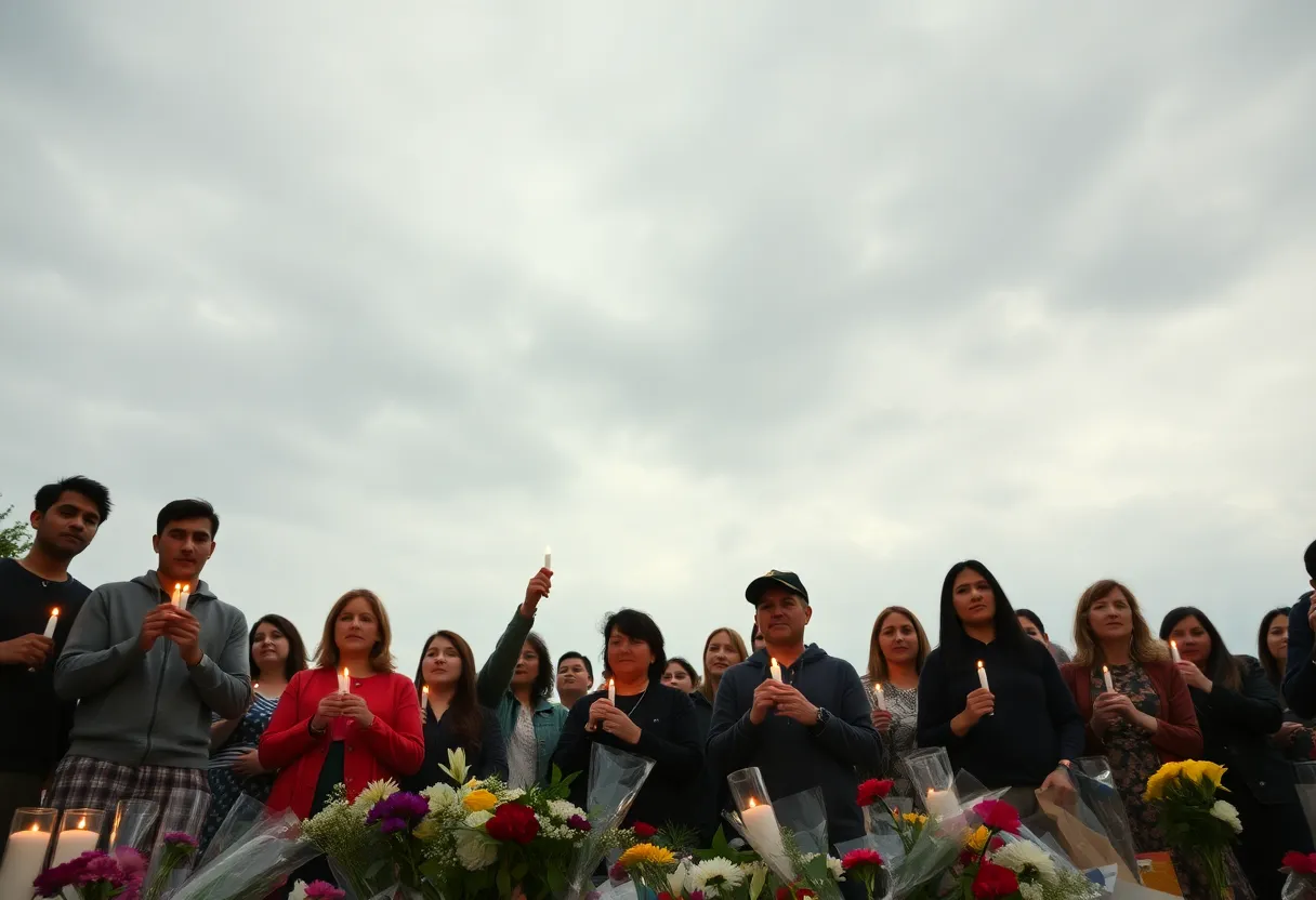 Community members holding candles during a vigil for peace and healing in Augusta.