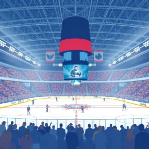 Concept image of the new ECHL arena in Augusta with fans